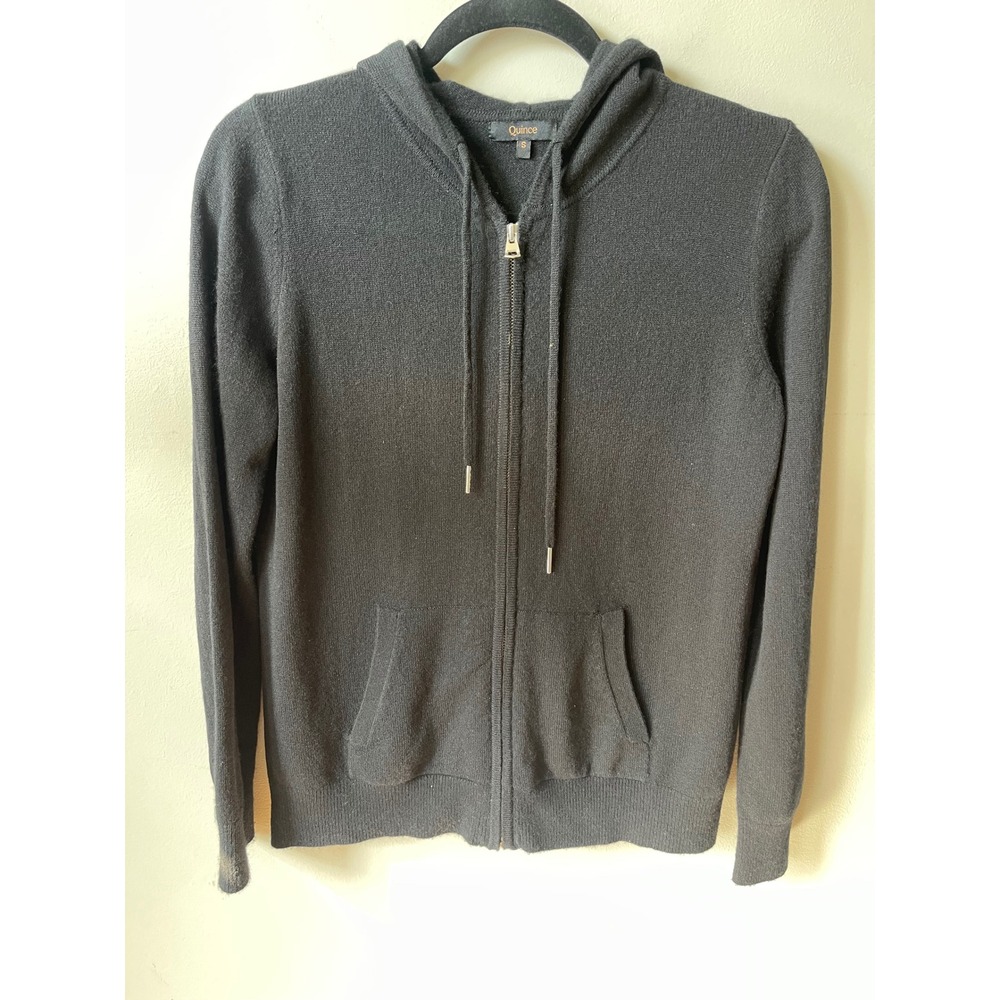 Quince Mongolian Cashmere Full-Zip Hoodie Black Small Luxury Knit Sweater